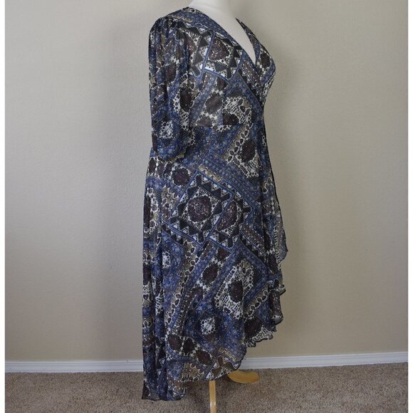 Calvin Klein Faux Wrap Chiffon Printed High Low Dress 16 NEW - Picture 7 of 9